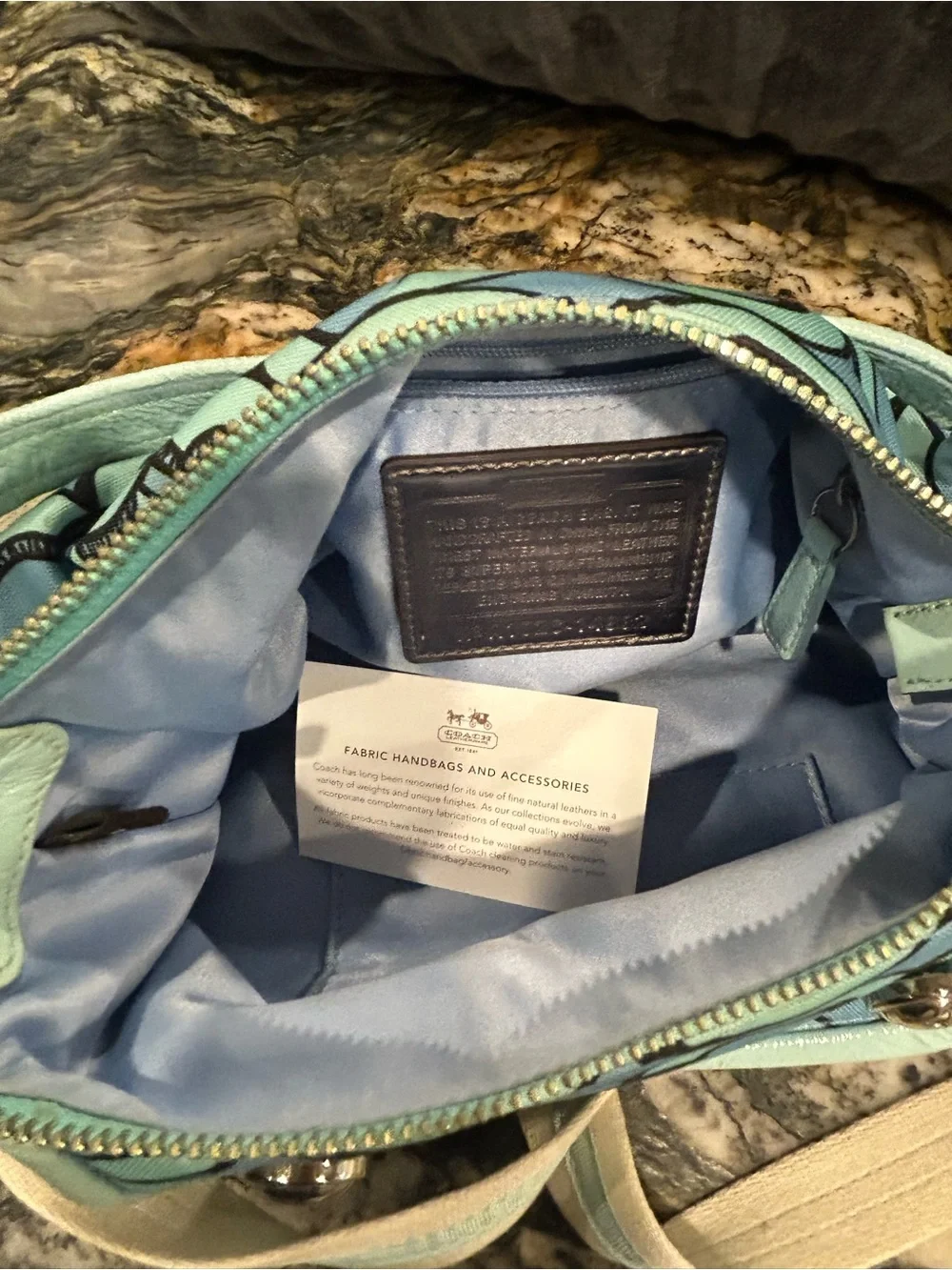 Coach Y2K Light-Blue and Black Poppy 3D Op Art Groovy Shoulder Bag